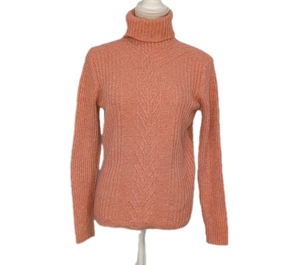Sundance Silk Cotton Chunky Pink Cable Knit Turtleneck Sweater Size Medium